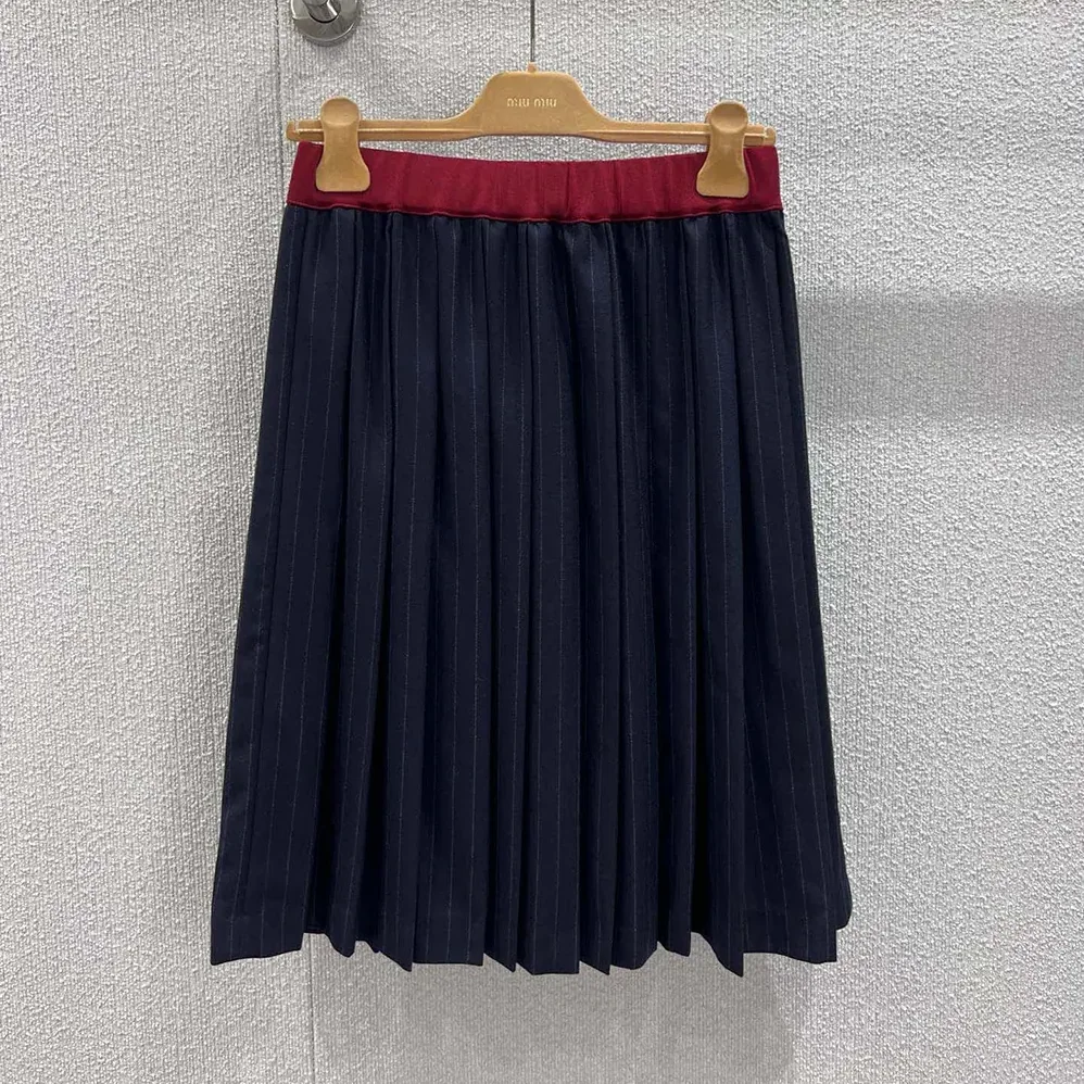 Miu Miu Pleated Pinstripe Midi Skirt for Women Miu Miu Pleated Pinstripe Midi Skirt for Women
