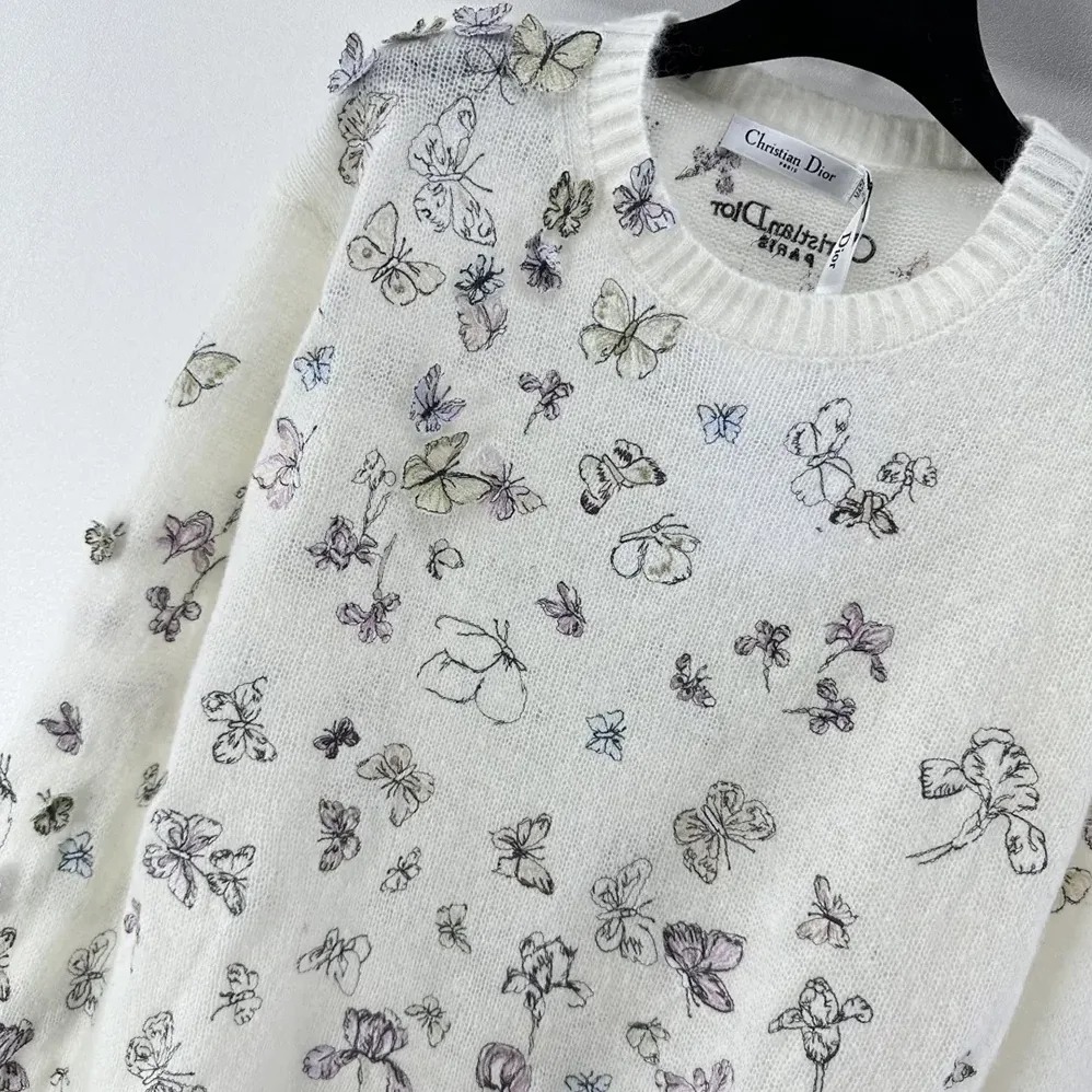 Dior Embroidered Sweater White Alpaca Cashmere and Silk Knit for Women Dior Embroidered Sweater White Alpaca Cashmere and Silk Knit for Women