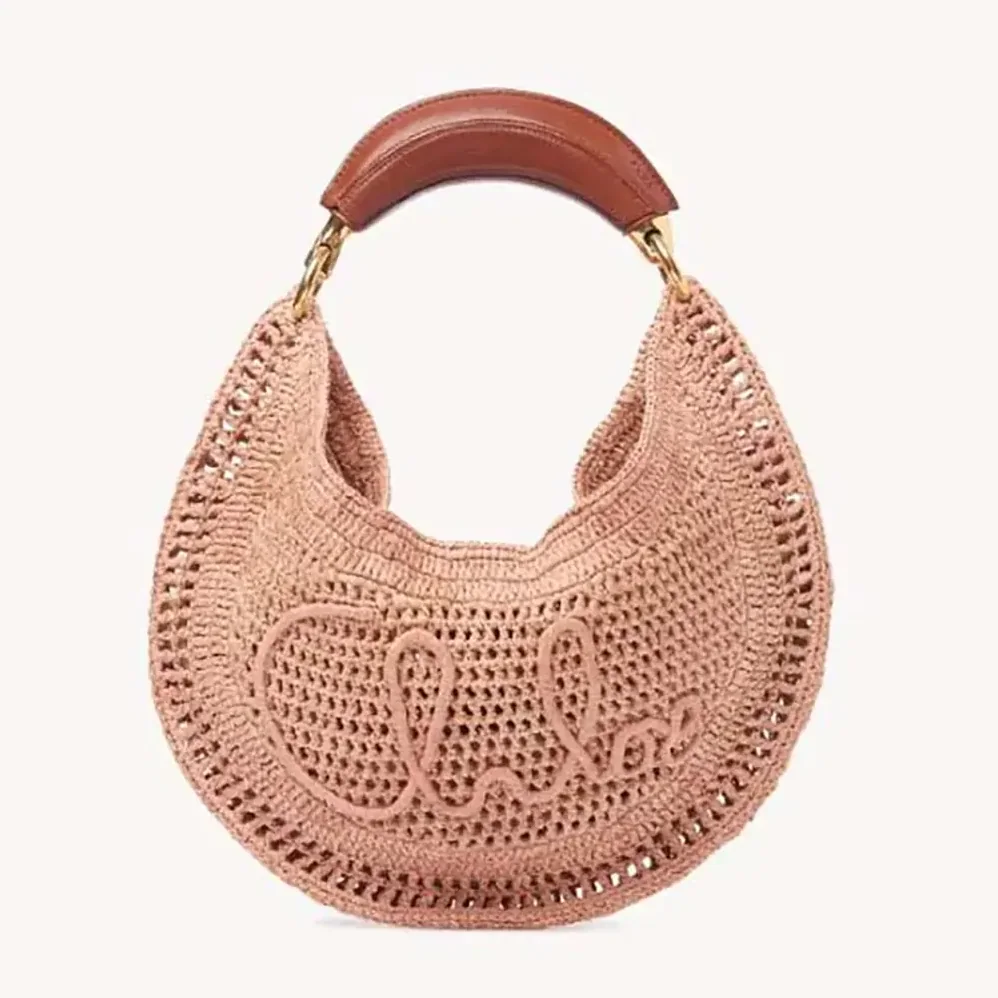 Chloe Summer Banana Hobo Bag In Raffia for Women in Pink