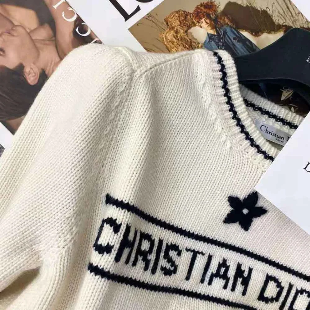 Dior Christian Dior Short-Sleeved Sweater Ecru Cashmere and Wool Knit for Women