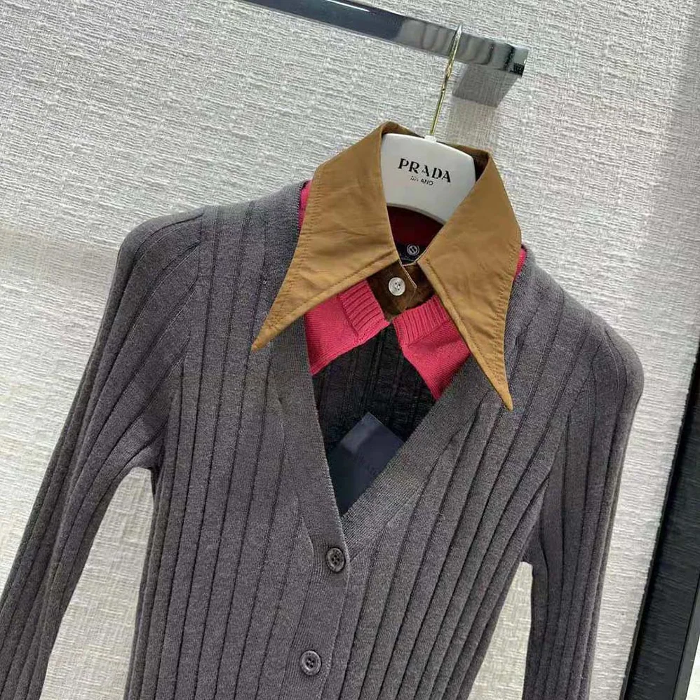 Prada Cashmere and Silk Cardigan with Collar for Women in Gray Prada Cashmere and Silk Cardigan with Collar for Women in Gray