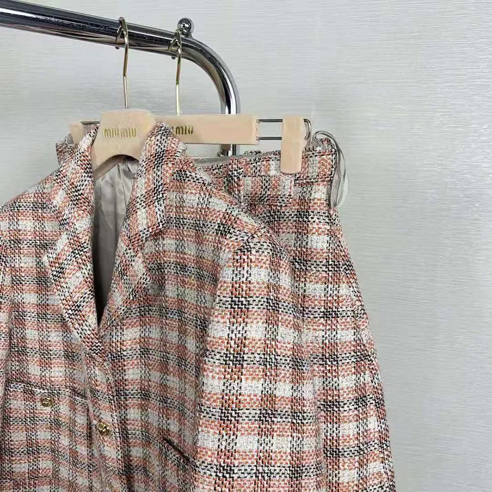 Miu Miu Single-breasted Check Jacket With Embroidered Miu Miu Logo for Women