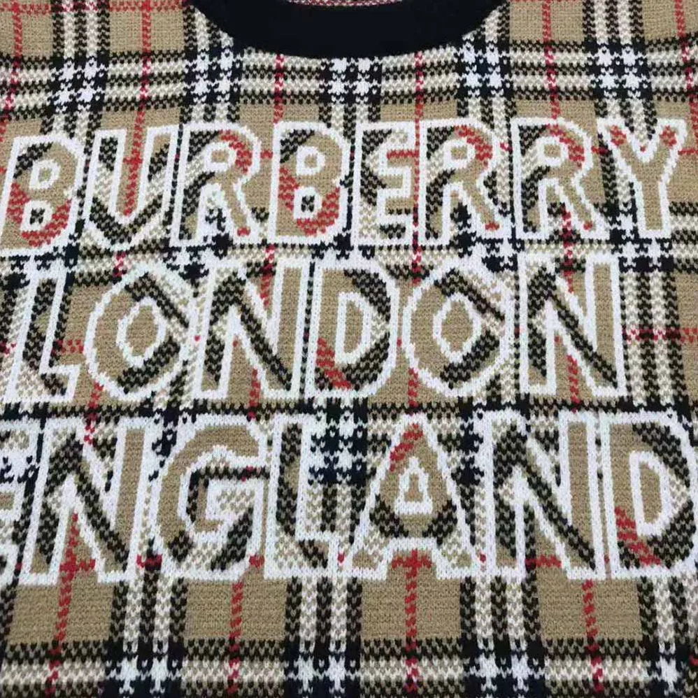Burberry Logo Check Wool Cotton Jacquard Sweater for Women Burberry Logo Check Wool Cotton Jacquard Sweater for Women