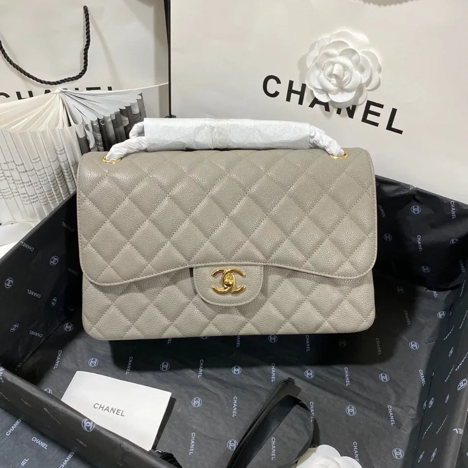 Chanel Classic Flap Bag Large Crossbody in Grey Gold Hardware