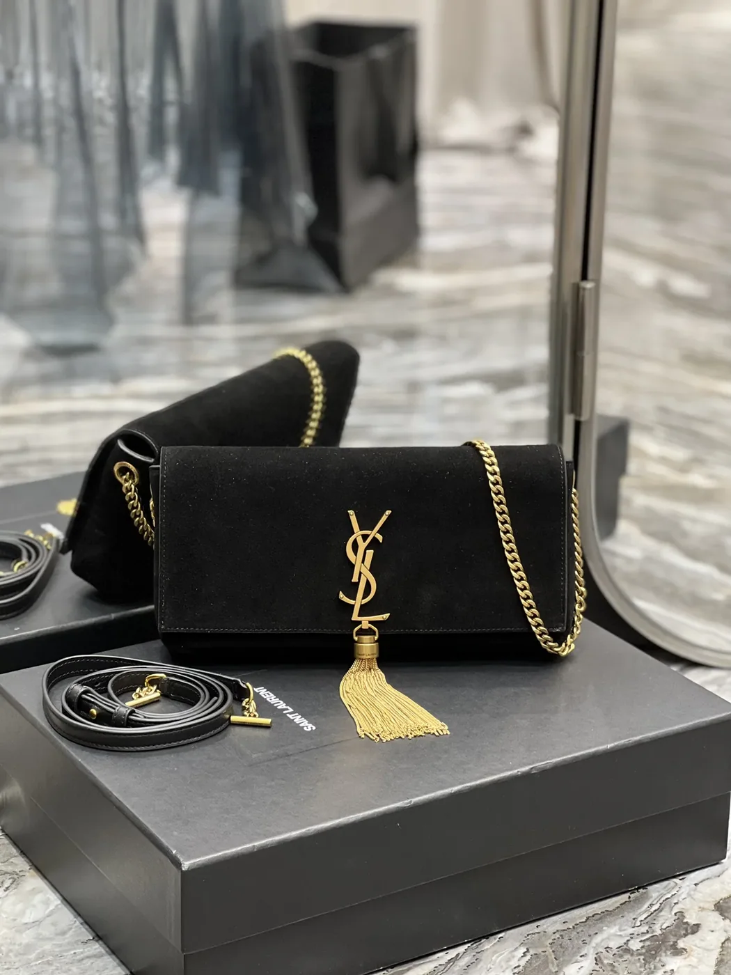 Saint Laurent Kate 99 Chain Bag With Tassel Black