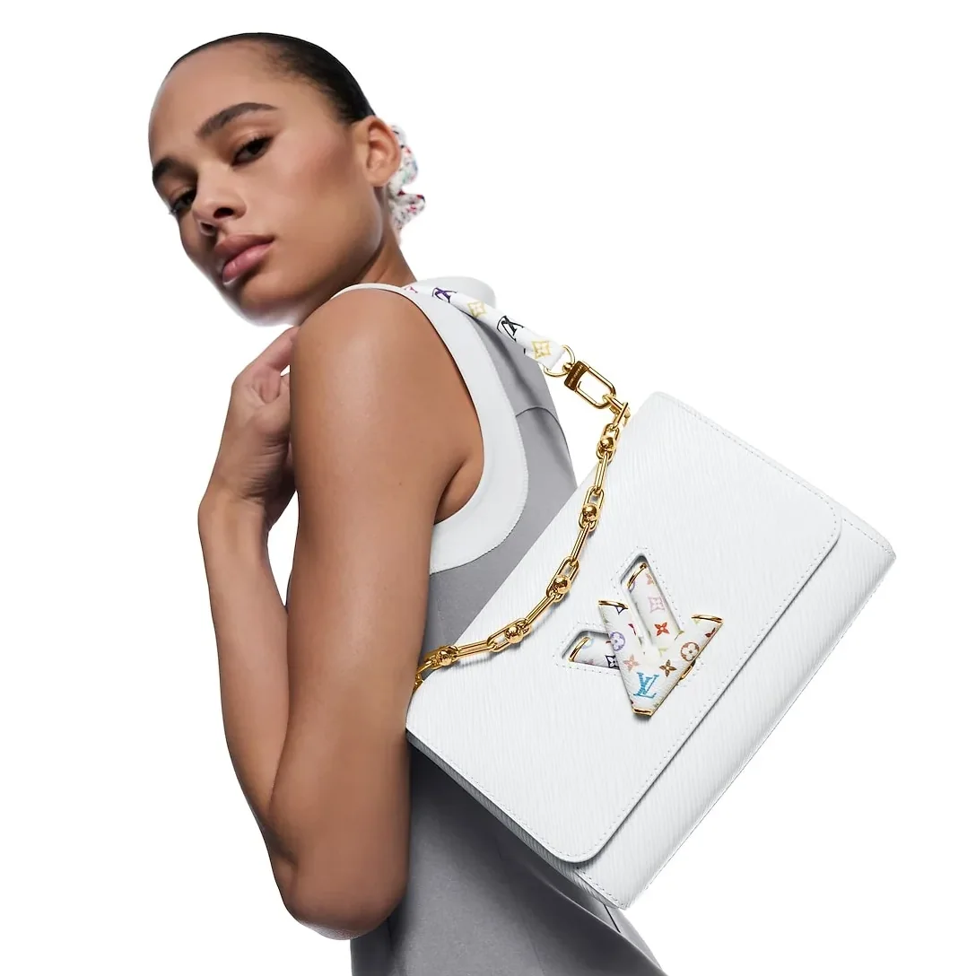 Louis Vuitton LV x TM Twist MM Slim Handbag White / Louis Vuitton LV x TM Twist MM Slim Handbag White /