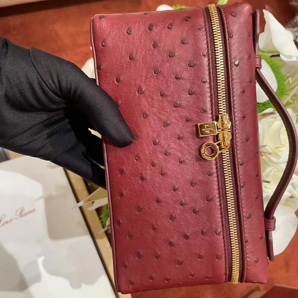 Loro Piana Extra Pocket Pouch L19 in Ostrich Leather for Women in Maroon Loro Piana Extra Pocket Pouch L19 in Ostrich Leather for Women in Maroon