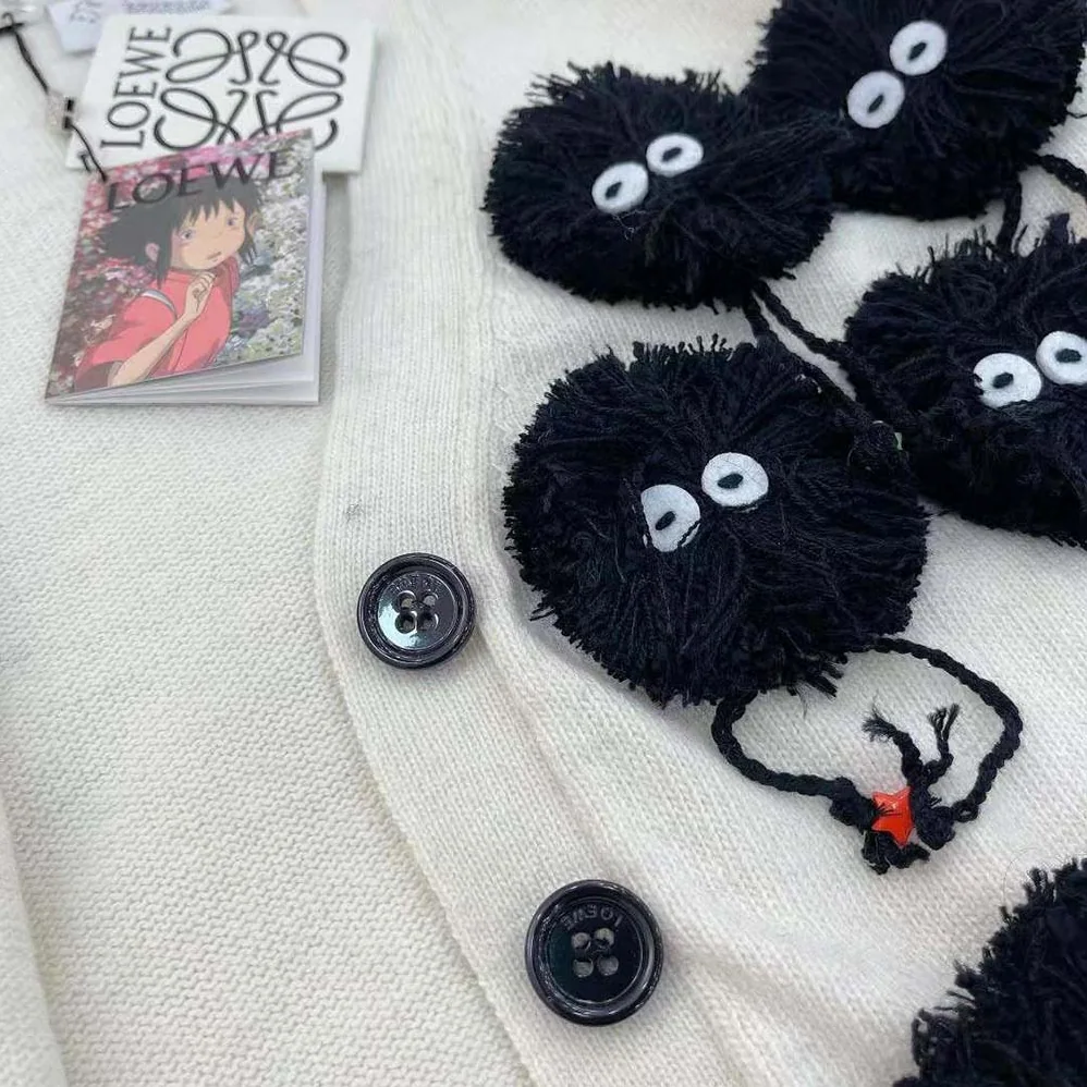 Loewe Susuwatari Cardigan in Wool with Hand Knitted for Women in White