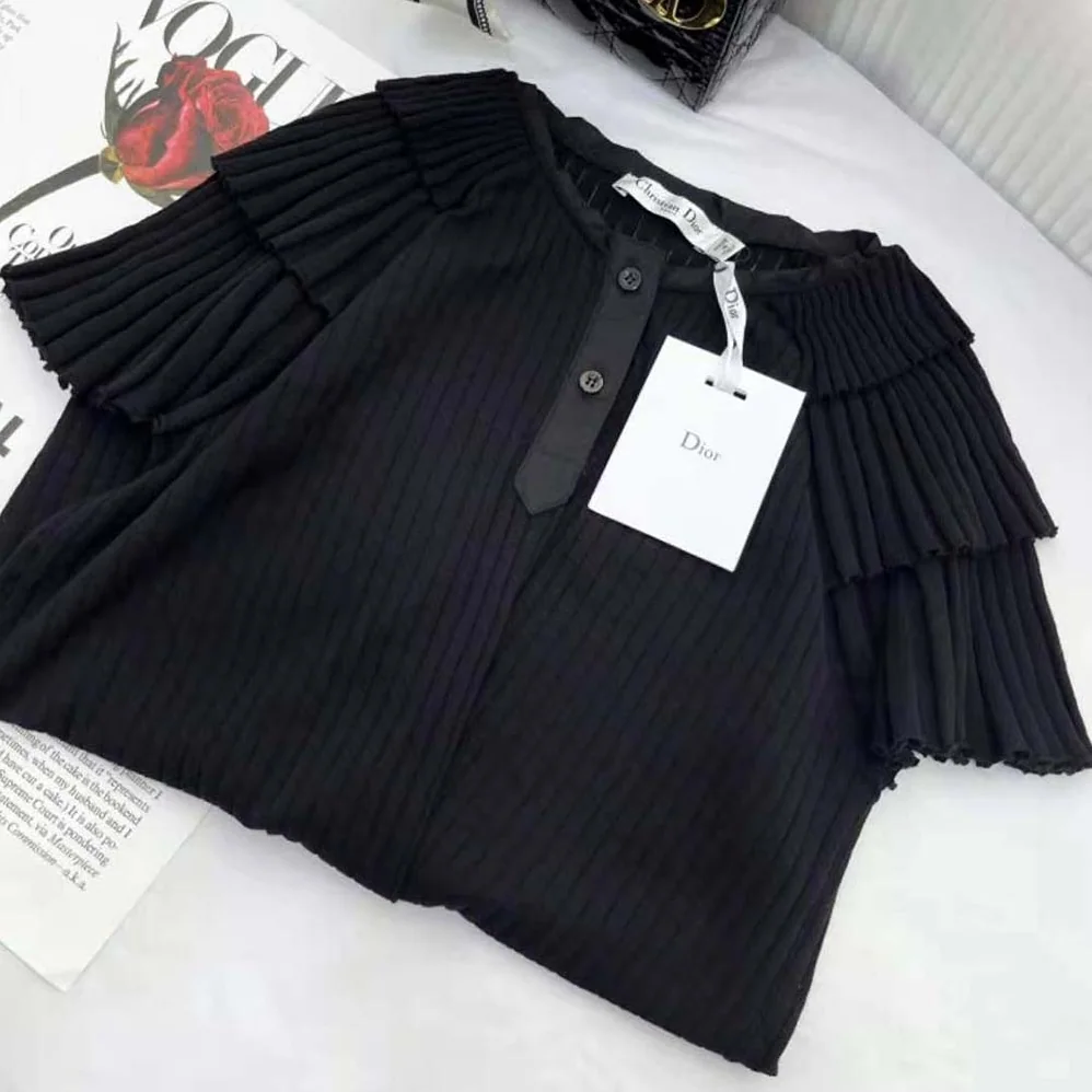 Dior Frilled Top Black Linen Knit for Women Dior Frilled Top Black Linen Knit for Women