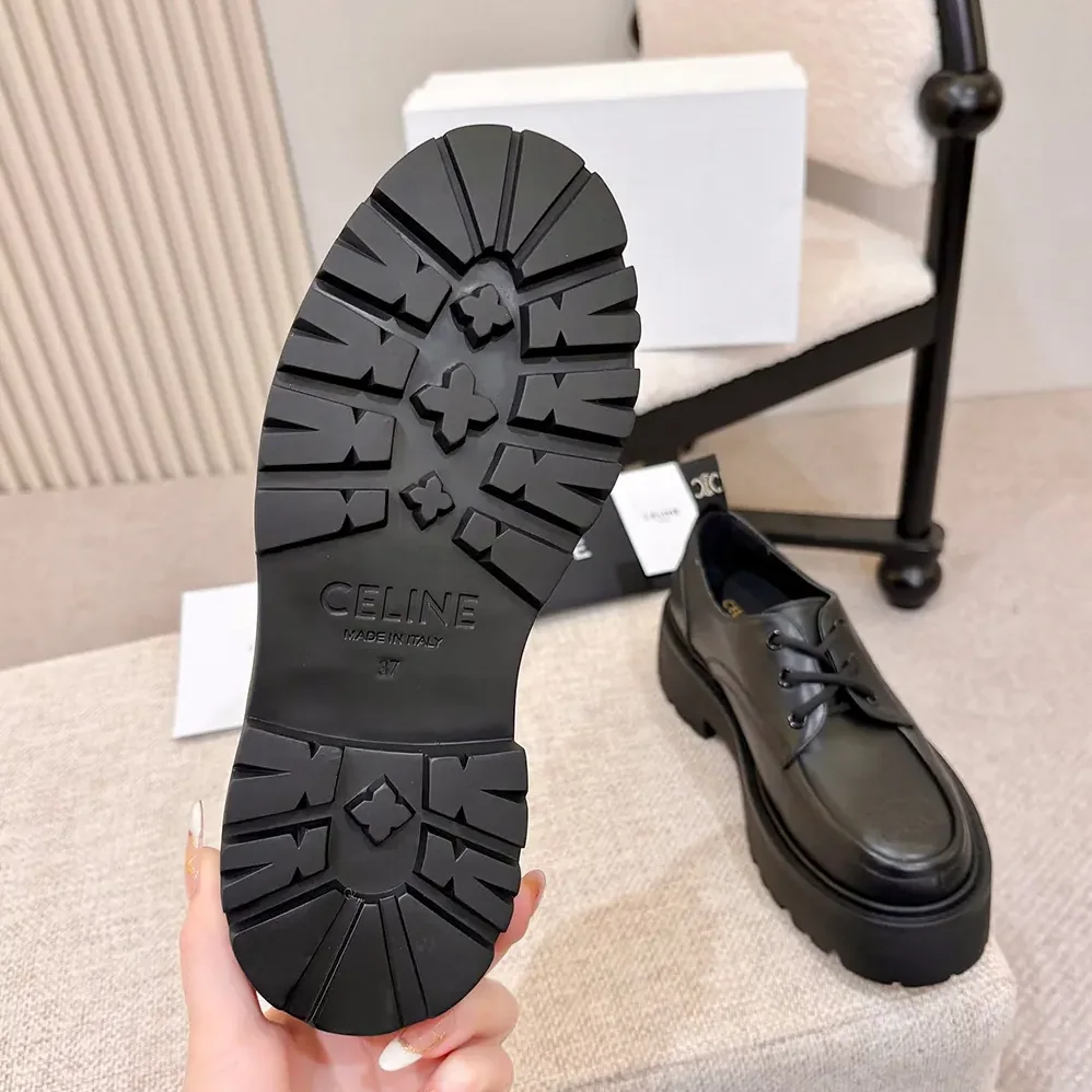 Celine Triomphe Derbies in Shiny Bull for Women in Black