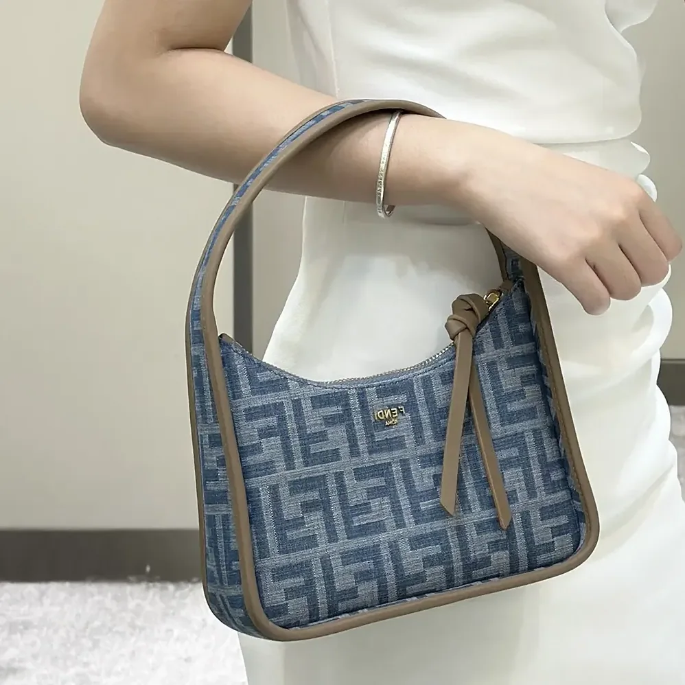 Fendi Mini Fendessence Light Blue FF Denim Fabric Mini Bag for Women