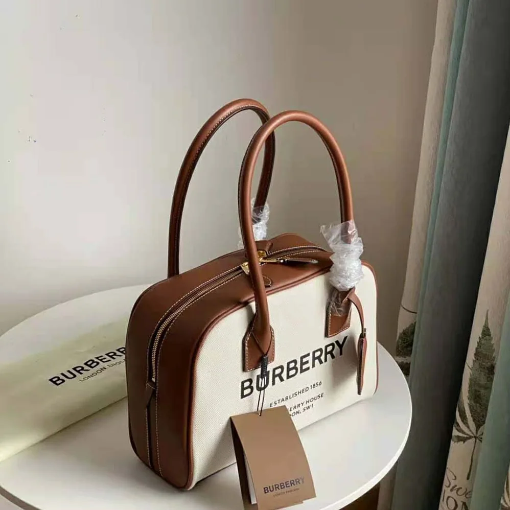 Burberry Medium Horseferry Print Cotton Canvas Half Cube Bag for Women in Brown