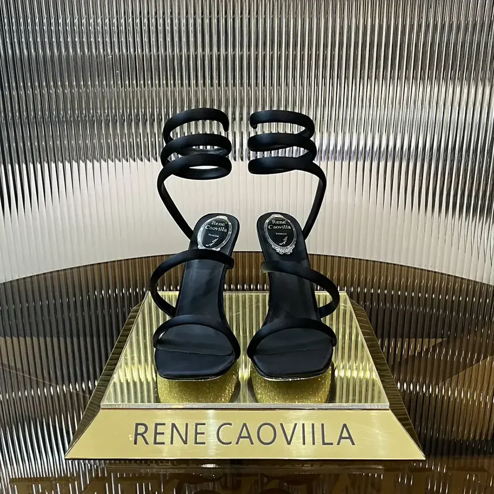 Rene Caovilla Cleopatra Black Satin Sandal 105 for Women Rene Caovilla Cleopatra Black Satin Sandal 105 for Women