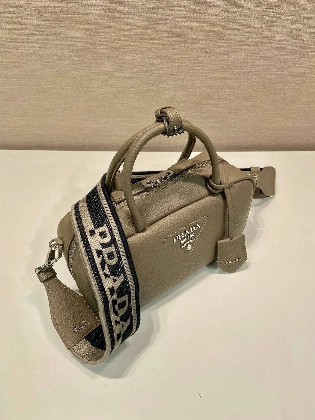 Prada Top-Handle Bag Brown/White/Green Khaki / 1BB102_2DKV_F02Z8_V_3OO Prada Top-Handle Bag Brown/White/Green Khaki / 1BB102_2DKV_F02Z8_V_3OO
