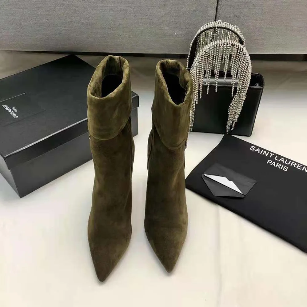 Saint Laurent YSL Niki Booties in Suede and Silver for Women in Tone Monogram Saint Laurent YSL Niki Booties in Suede and Silver for Women in Tone Monogram