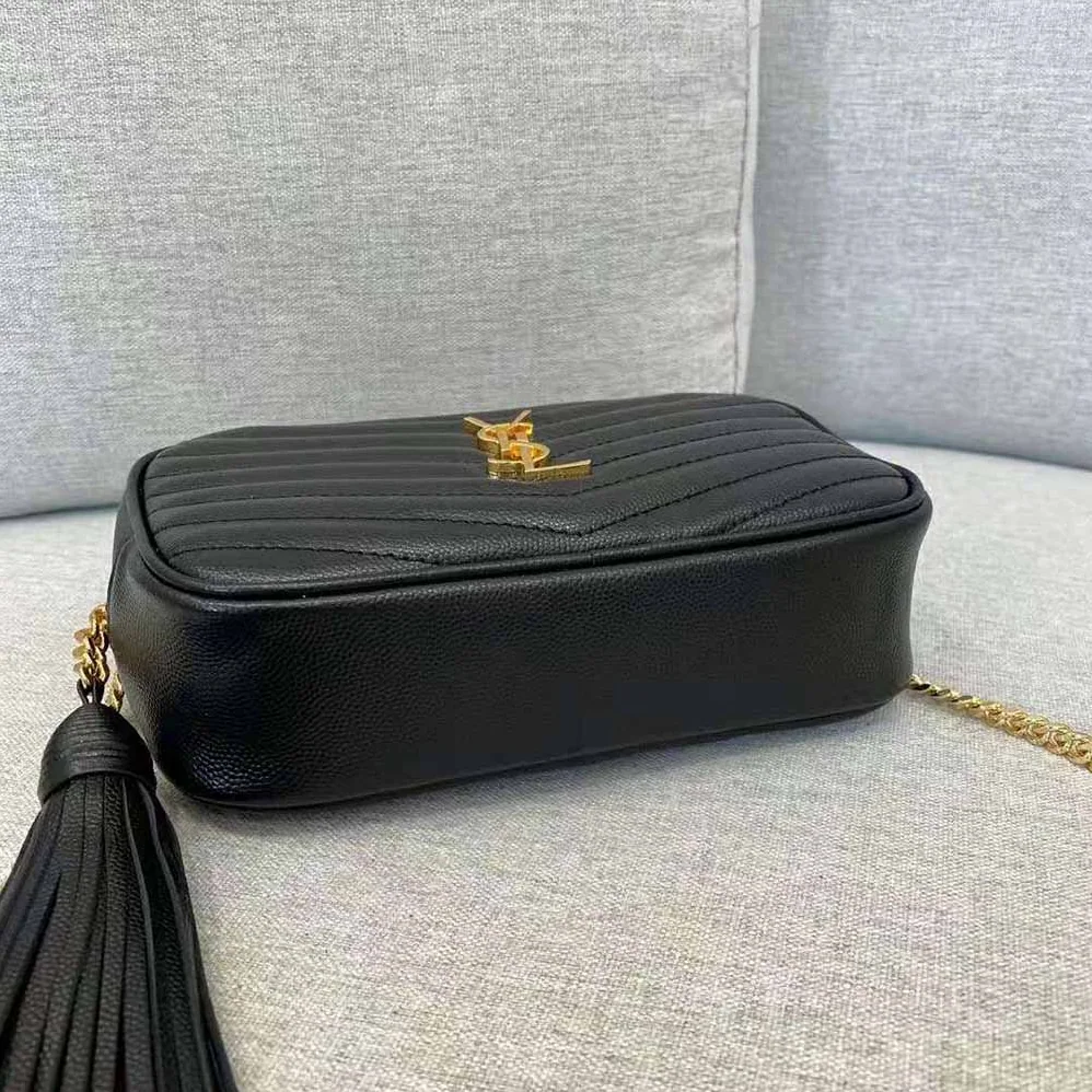 Saint Laurent YSL Lou Mini Bag in Quilted Grain DE Poudre Embossed Leather for Women in Black Saint Laurent YSL Lou Mini Bag in Quilted Grain DE Poudre Embossed Leather for Women in Black