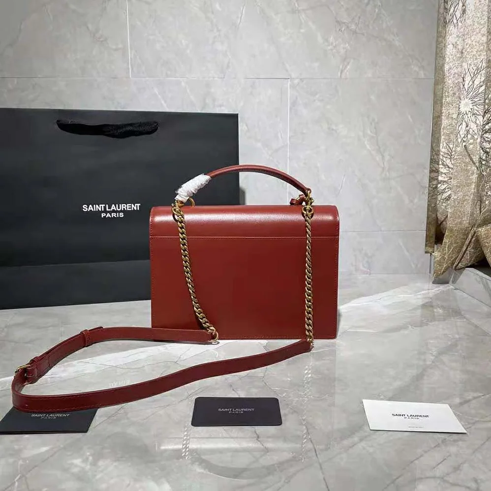 Saint Laurent YSL Medium Sunset Satchel in Smooth Leather for Women in Maroon