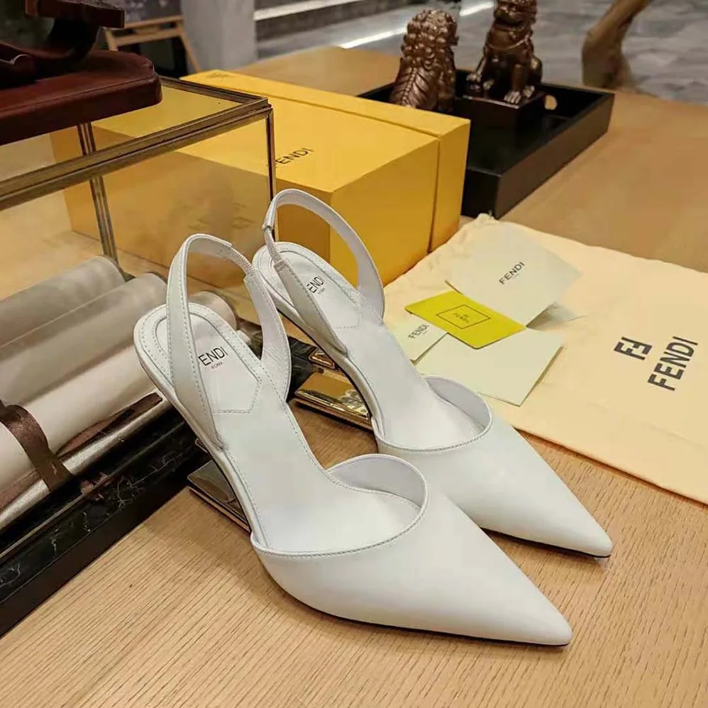 Fendi Fendi First White Leather High for Women in Heeled Slingbacks Fendi Fendi First White Leather High for Women in Heeled Slingbacks