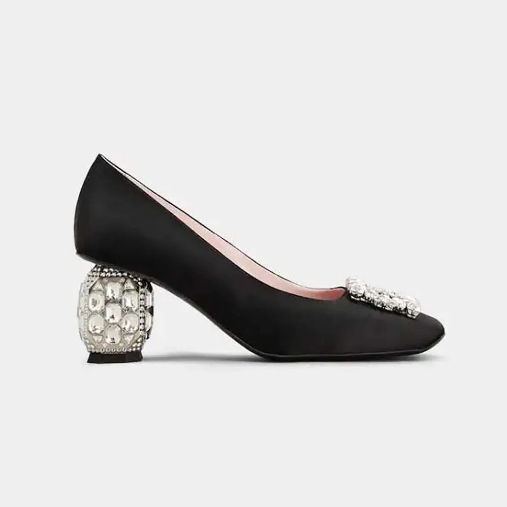 Roger Vivier Jewel Heel Rhinestone Buckle Pumps in Satin for Women Roger Vivier Jewel Heel Rhinestone Buckle Pumps in Satin for Women