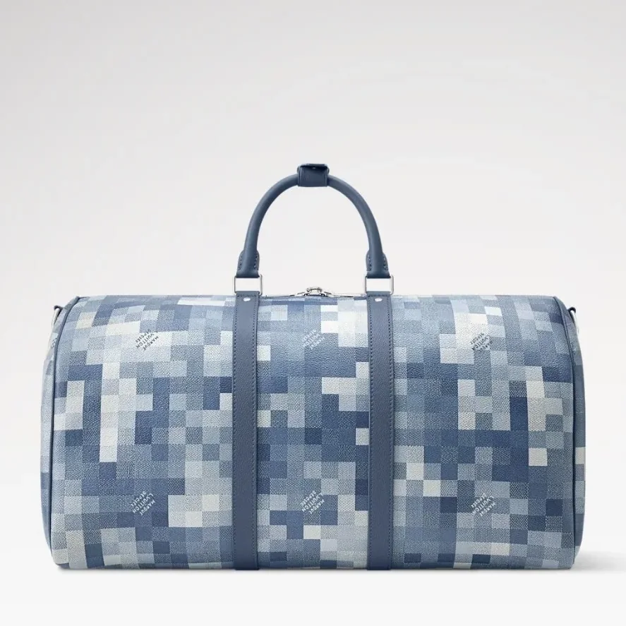 Louis Vuitton Keepall Bandouliere 50 Travel Bag in Blue Damoflage Silver Hardware