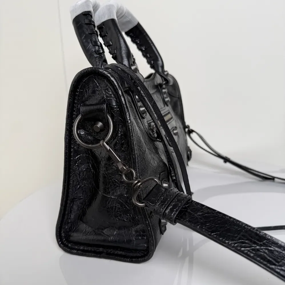Balenciaga Le City Bag Small in Black Arena Lambskin Brass Hardware for Women