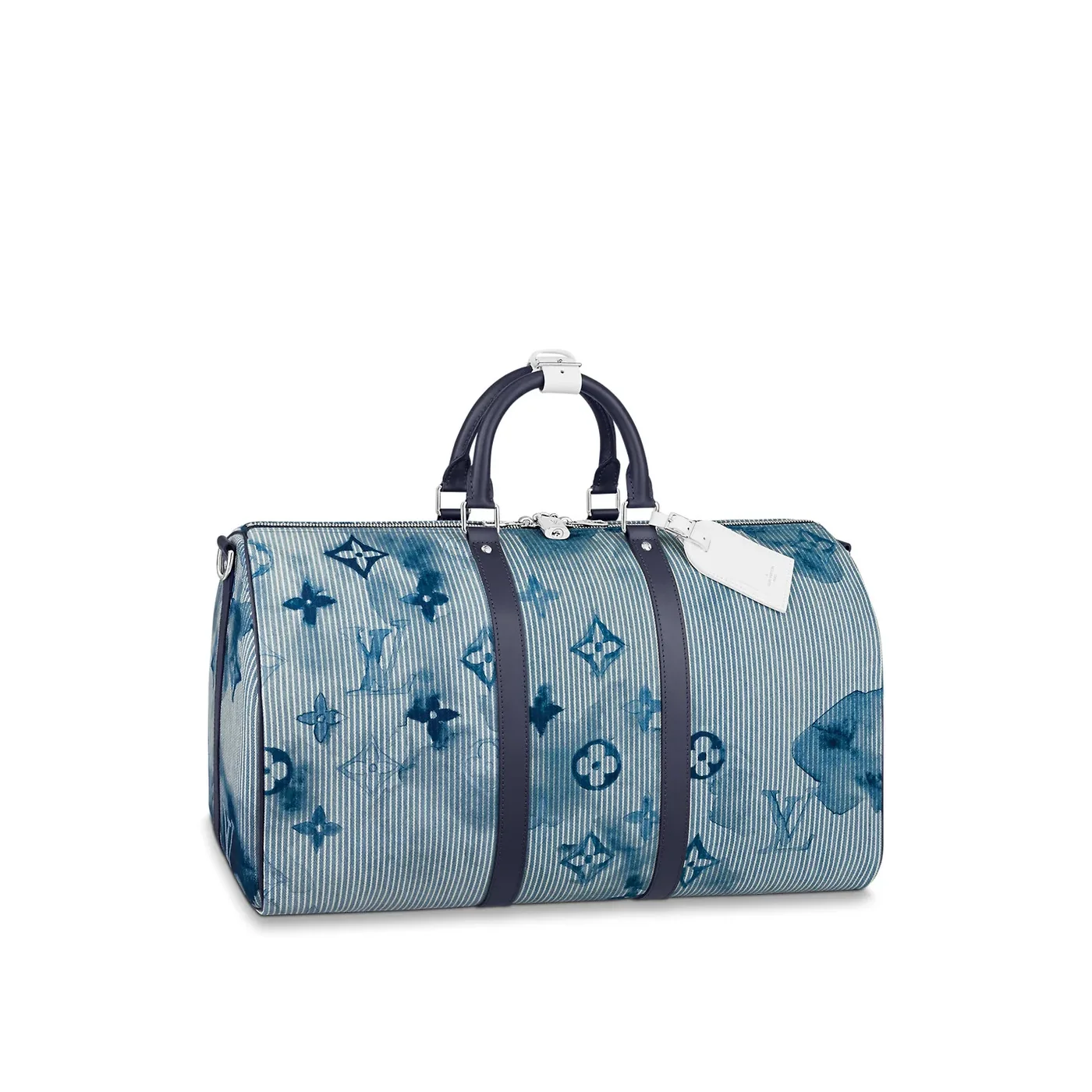 Louis Vuitton Keepall Bandouliere 50 Travel Bag in Blue Silver Hardware Louis Vuitton Keepall Bandouliere 50 Travel Bag in Blue Silver Hardware