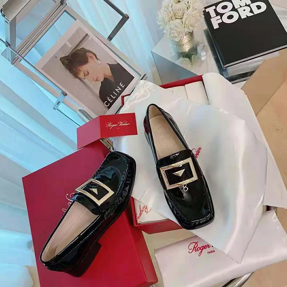 Roger Vivier Preppy Viv' Metal Buckle Loafers in Patent Leather for Women in Black Roger Vivier Preppy Viv' Metal Buckle Loafers in Patent Leather for Women in Black