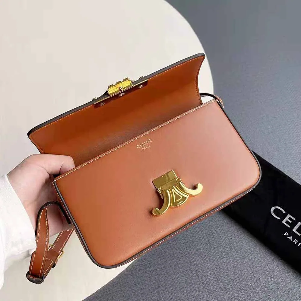 Celine Triomphe Shoulder Bag in Natural Calfskin for Women in Brown Celine Triomphe Shoulder Bag in Natural Calfskin for Women in Brown