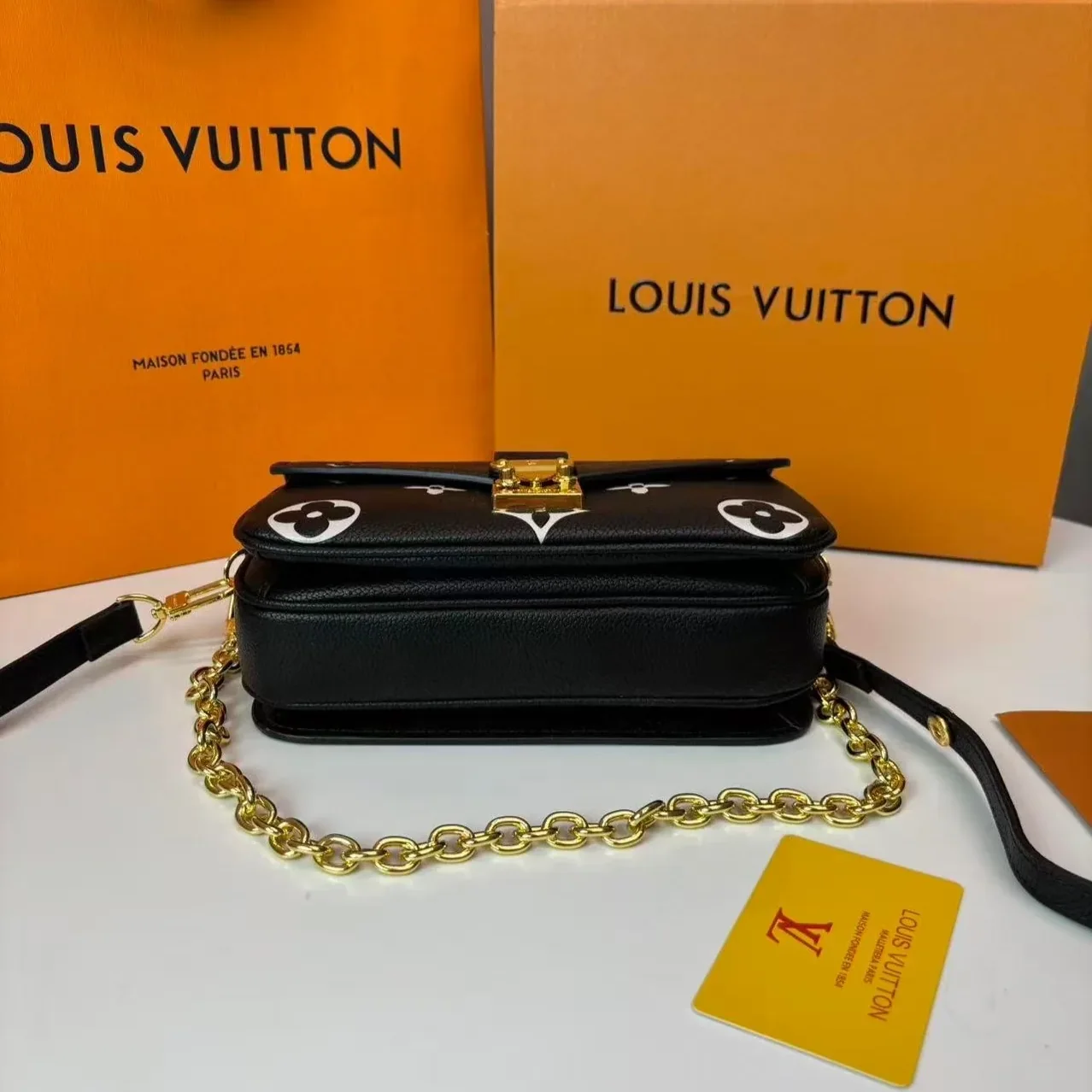 Louis Vuitton Pochette Metis East West Shoulder Bag in Black / Beige Gold Hardware
