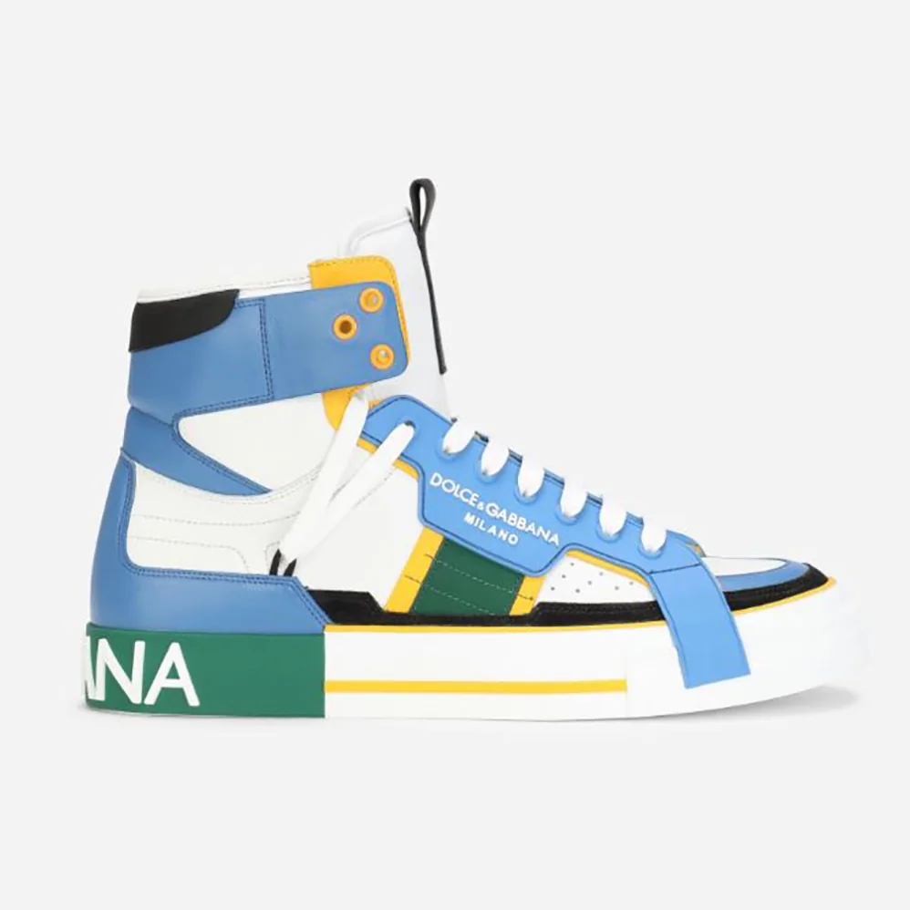 Dolce Gabbana D&G Calfskin Custom 2.Zero High-Top Sneakers with Contrasting Details for Men in Blue