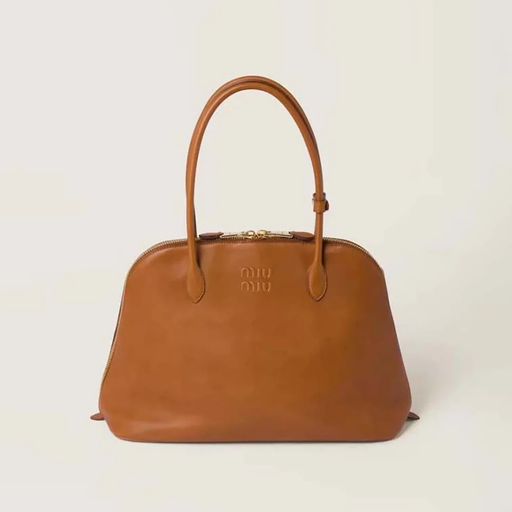 Miu Miu Leather Bag with Embossed Lettering Logo for Women in Brown Miu Miu Leather Bag with Embossed Lettering Logo for Women in Brown
