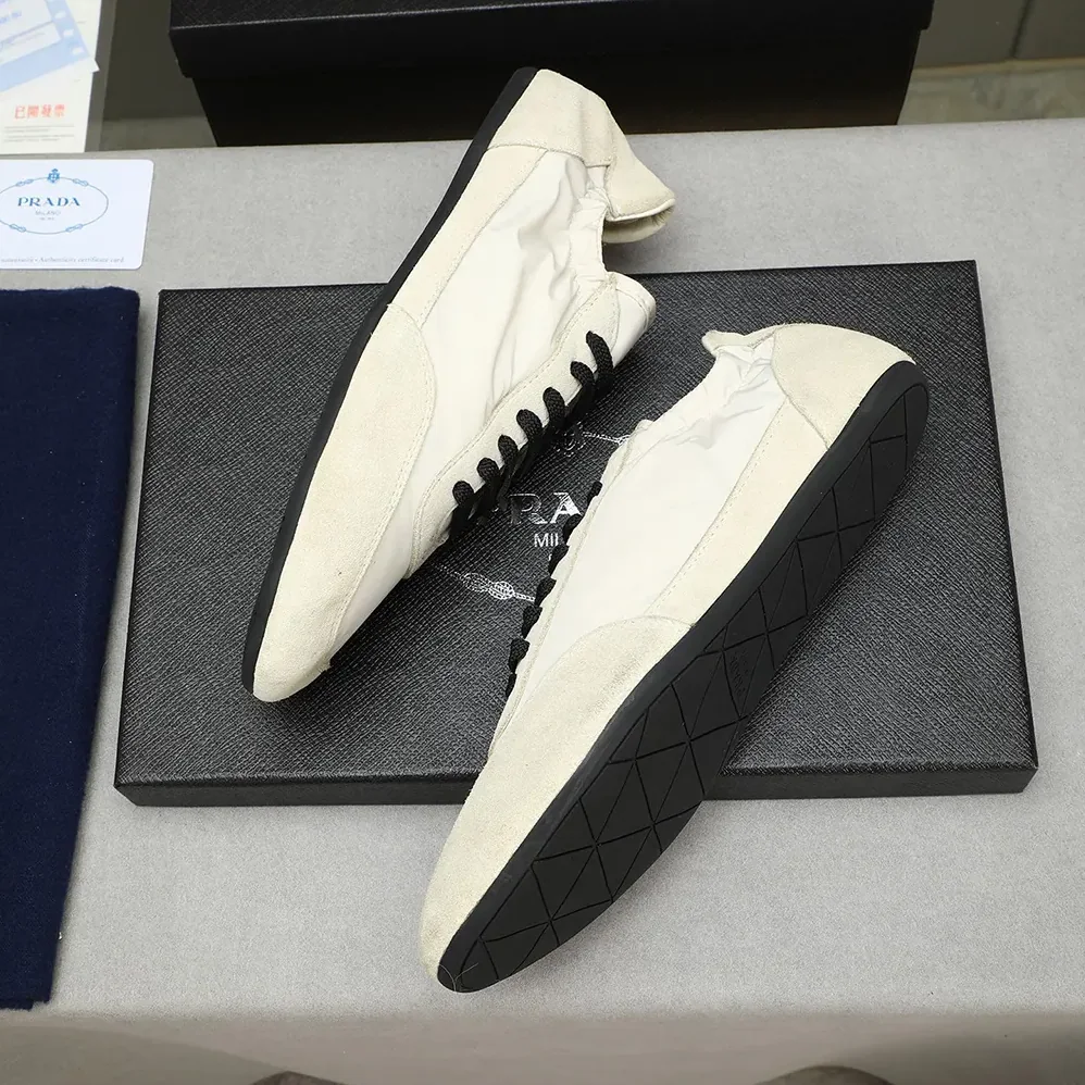 Prada Collapse Re-Nylon and Suede Elasticized Sneakers for Unisex in Ivory Prada Collapse Re-Nylon and Suede Elasticized Sneakers for Unisex in Ivory