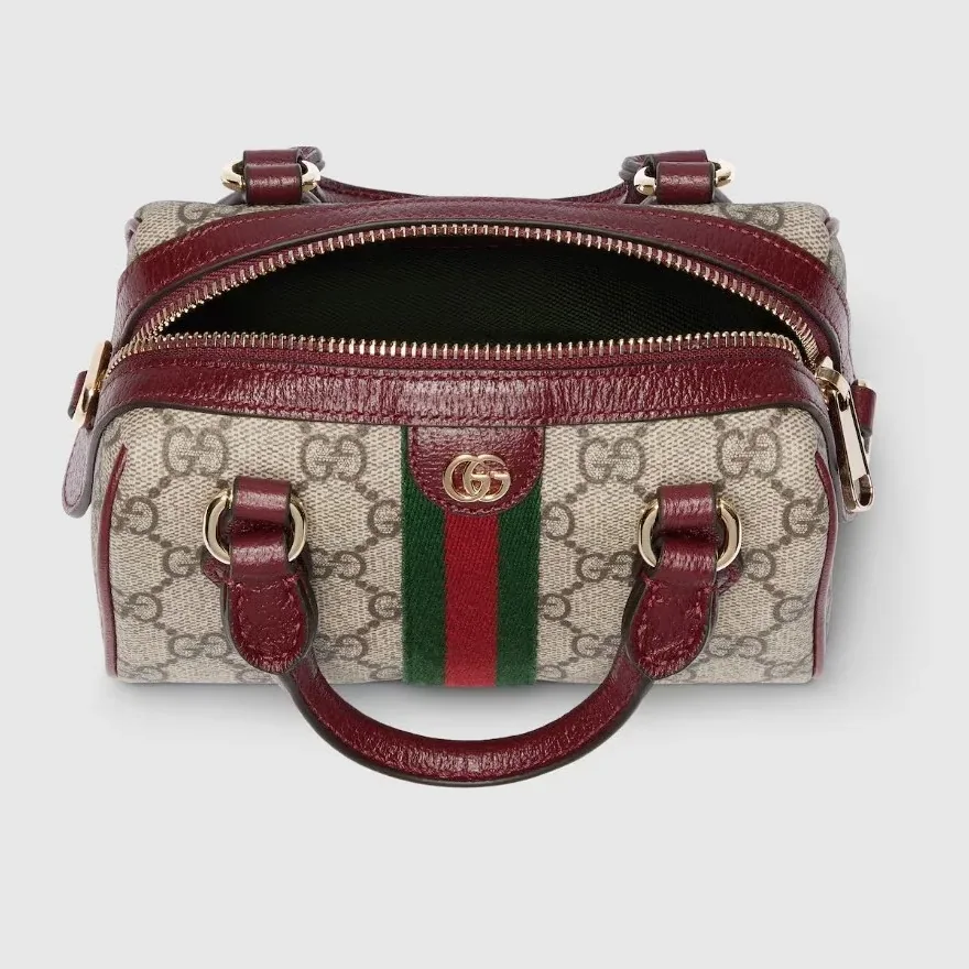 Gucci Ophidia Boston Mini Top Handle Bag in Beige/ Brown Gold Hardware Gucci Ophidia Boston Mini Top Handle Bag in Beige/ Brown Gold Hardware