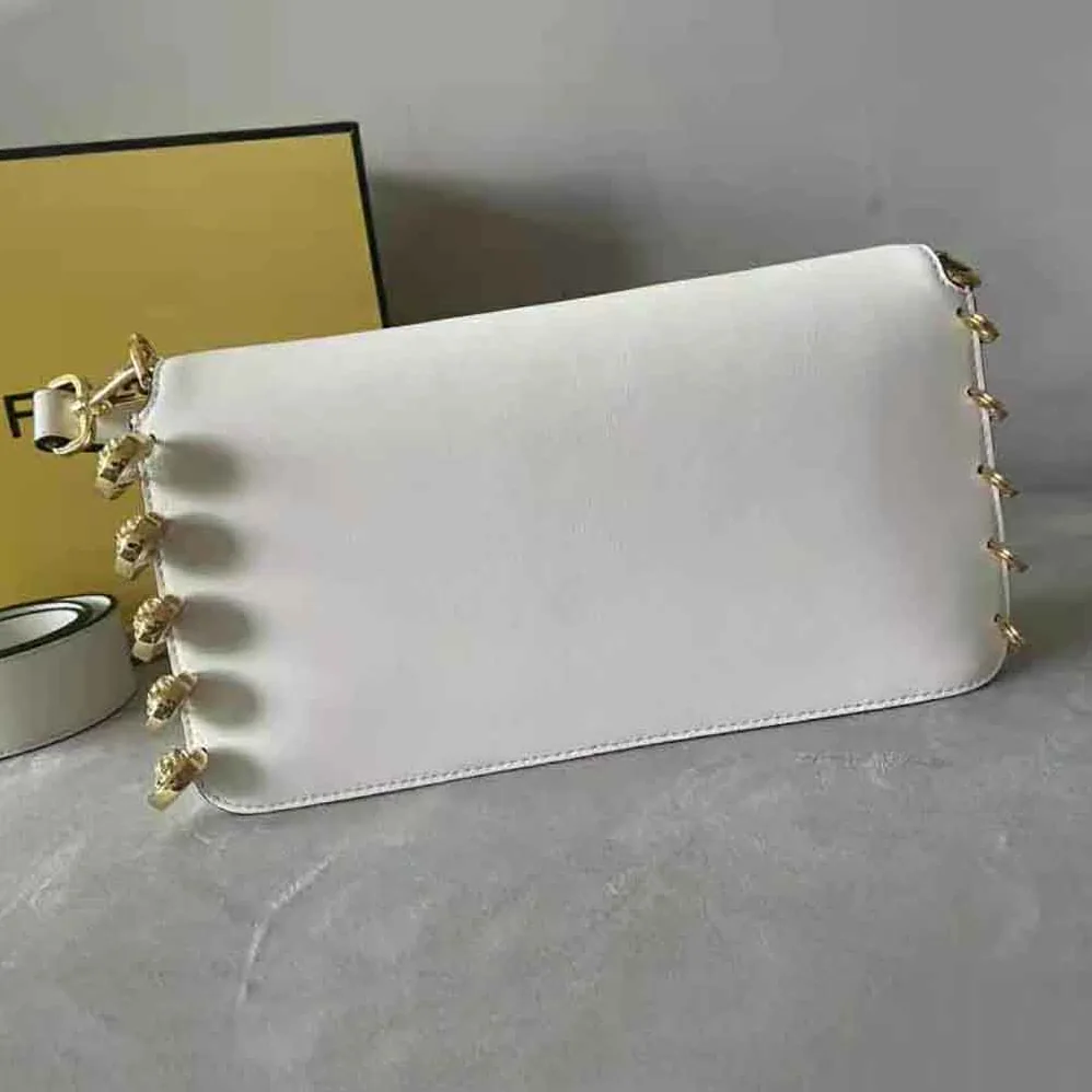 Fendi Baguette Brooch Fendace White Leather Bag for Women Fendi Baguette Brooch Fendace White Leather Bag for Women