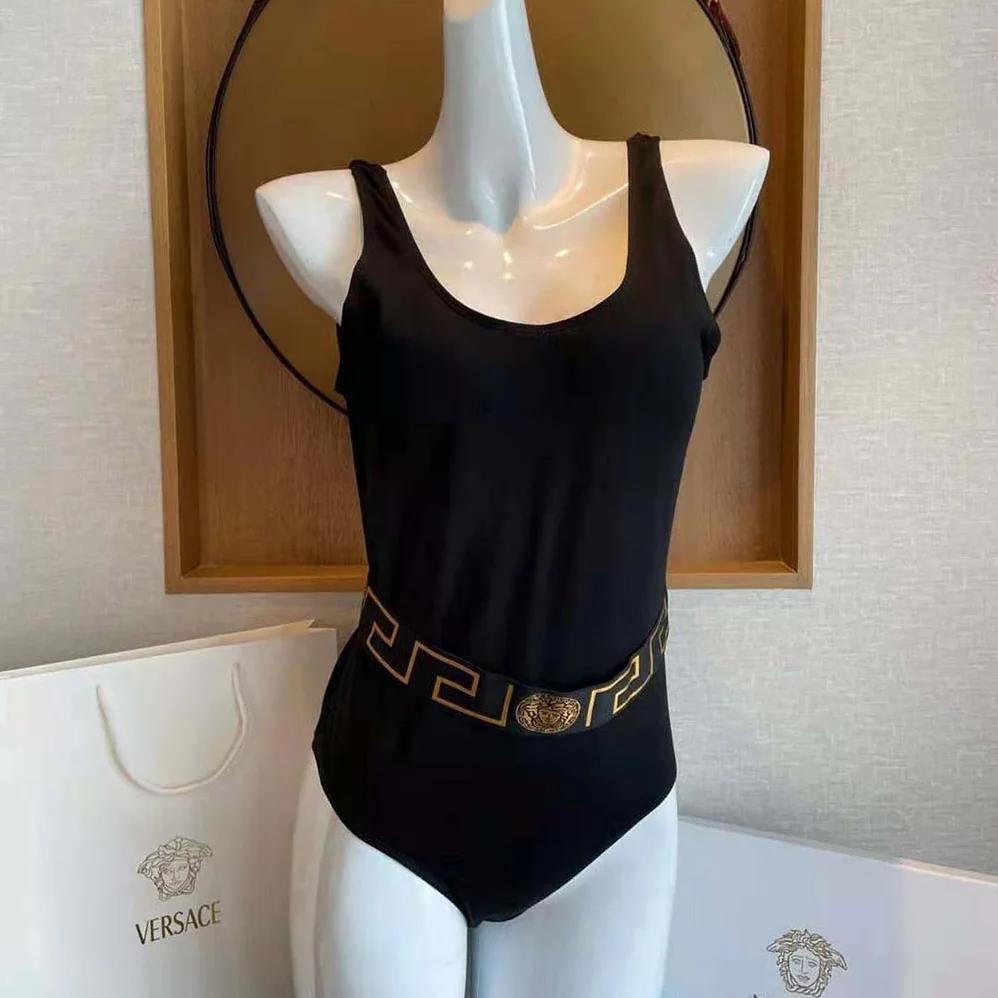 Versace Greca Border One-piece Swimsuit for Women in Black