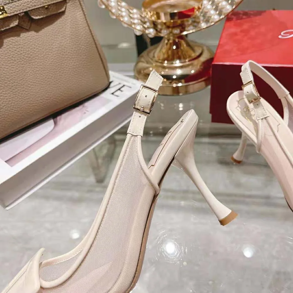 Roger Vivier Viv' In The City Net Covered Buckle Slingback Pumps in Fabric for Women in White