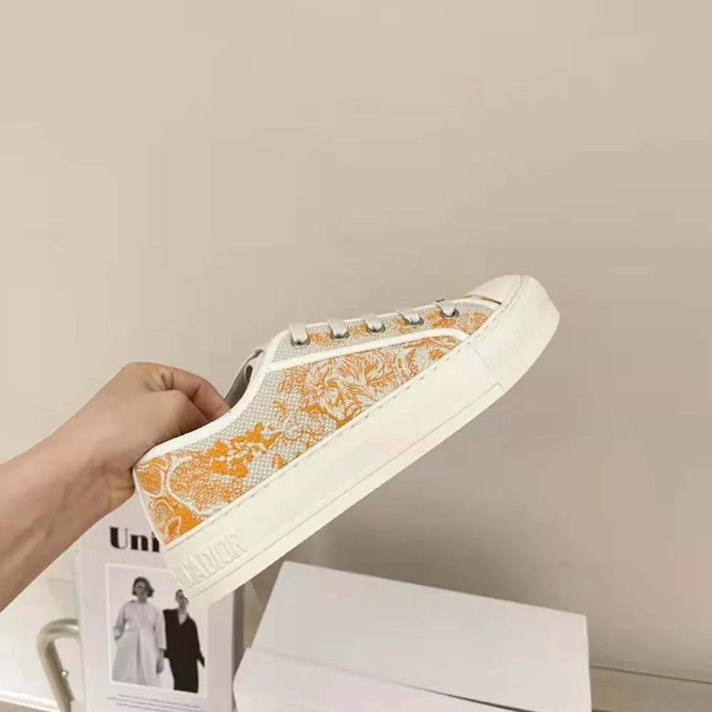 Dior Walk'N'dior Sneaker Bright Orange Toile DE Jouy Embroidered Cotton for Women Dior Walk'N'dior Sneaker Bright Orange Toile DE Jouy Embroidered Cotton for Women