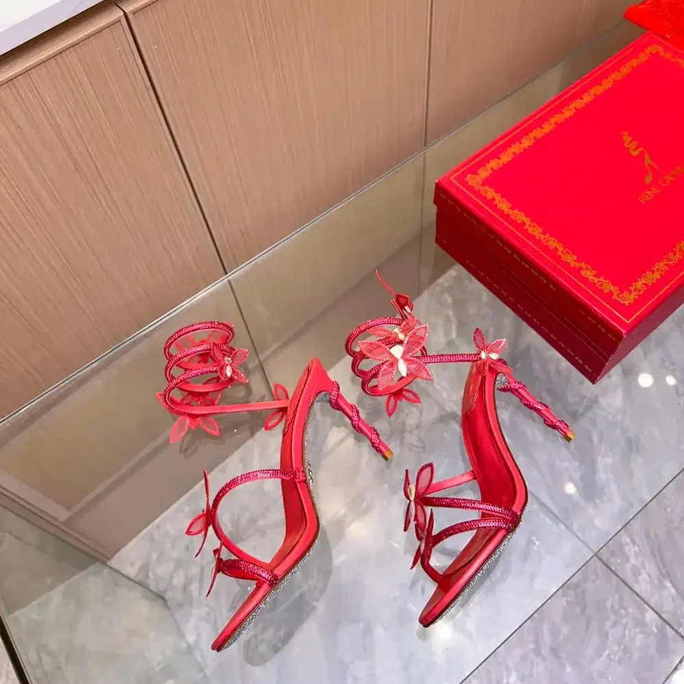 Rene Caovilla Margot Red Powder Butterfly Sandal 105 for Women Rene Caovilla Margot Red Powder Butterfly Sandal 105 for Women