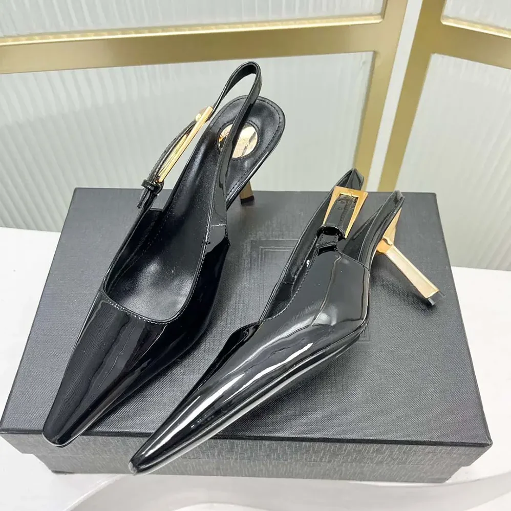 Saint Laurent YSL Lee Slingback Pumps in Glazed Leather for Women in Black Saint Laurent YSL Lee Slingback Pumps in Glazed Leather for Women in Black