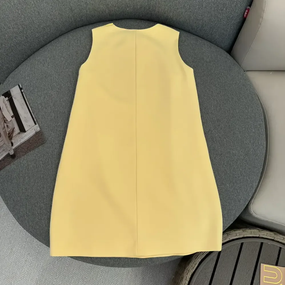 Dior Dioriviera Straight Dress Lemon Yellow Wool and Silk for Women Dior Dioriviera Straight Dress Lemon Yellow Wool and Silk for Women