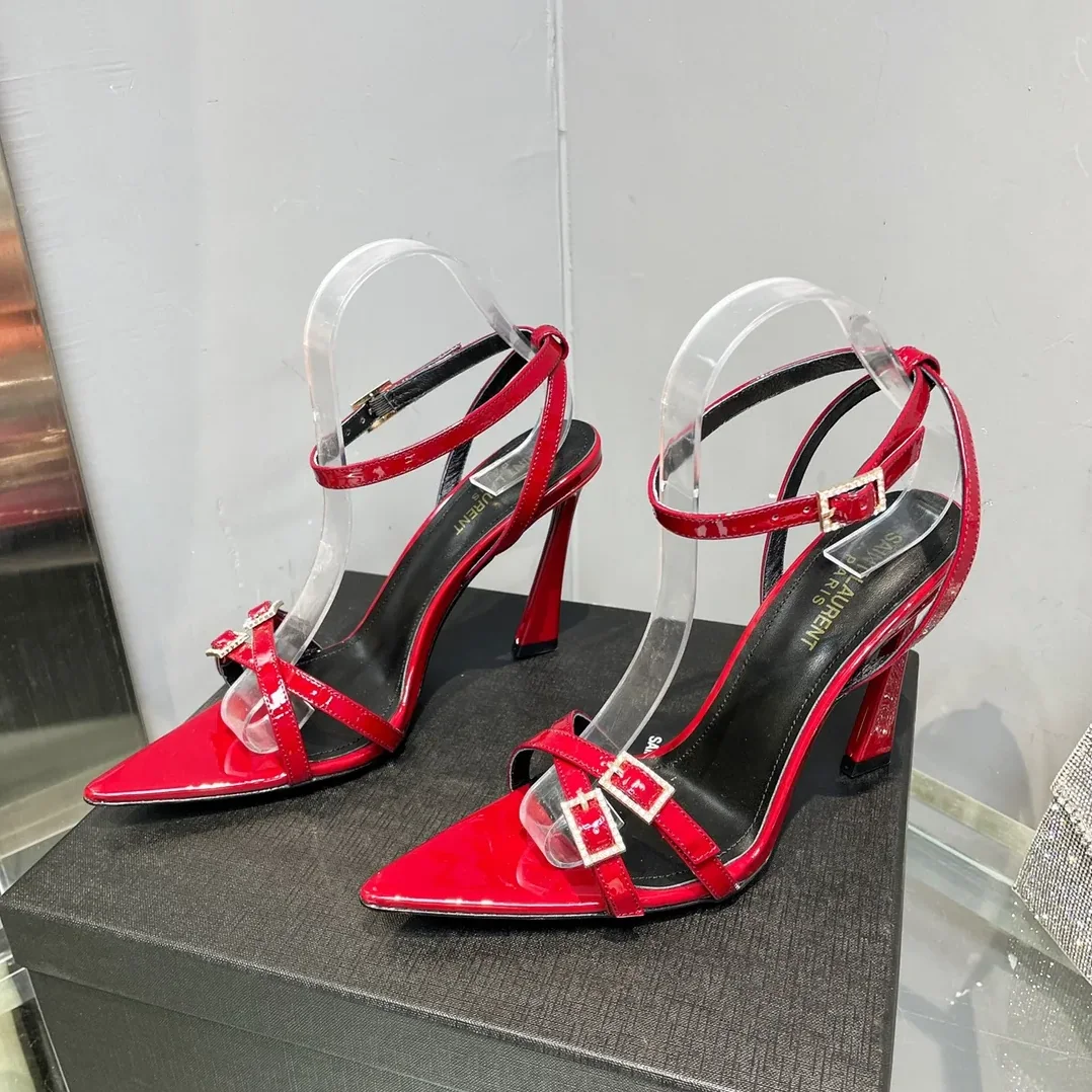 Saint Laurent Lila Sandals In Patent Red