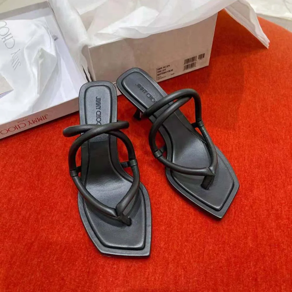 Jimmy Choo Cape 70 Black Nappa Leather Thong Mules for Women Jimmy Choo Cape 70 Black Nappa Leather Thong Mules for Women