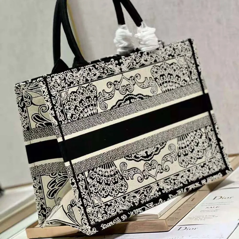 Dior Medium Dior Book Tote White and Black Dior Bandana Embroidery for Women