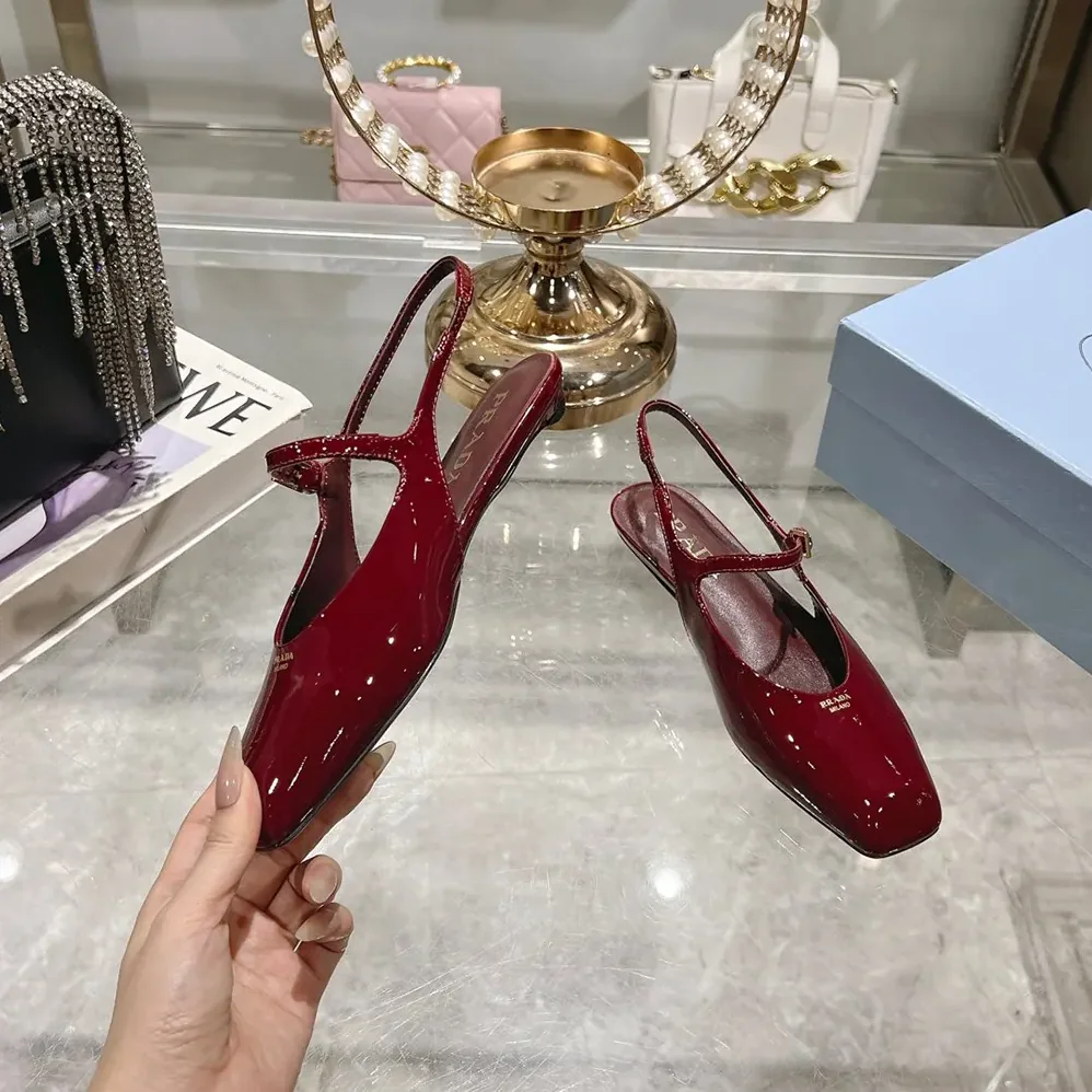 Prada Patent Leather Slingback Ballerinas for Women in Red Prada Patent Leather Slingback Ballerinas for Women in Red