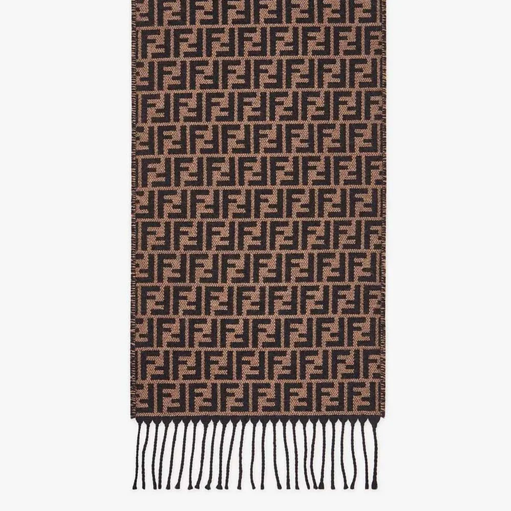 Fendi Brown Wool Scarf with Fringing for Women