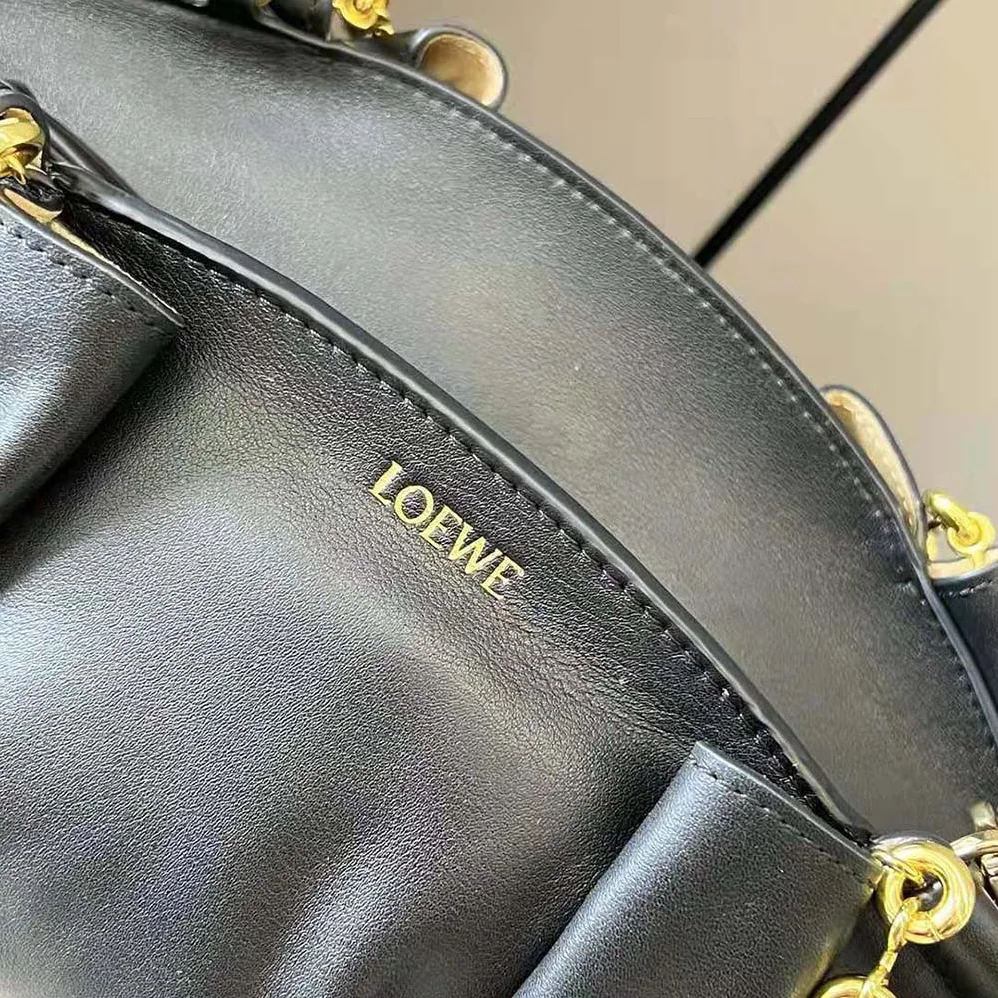 Loewe Small Paseo Bag in Shiny Nappa Calfskin with Chain for Women in Black