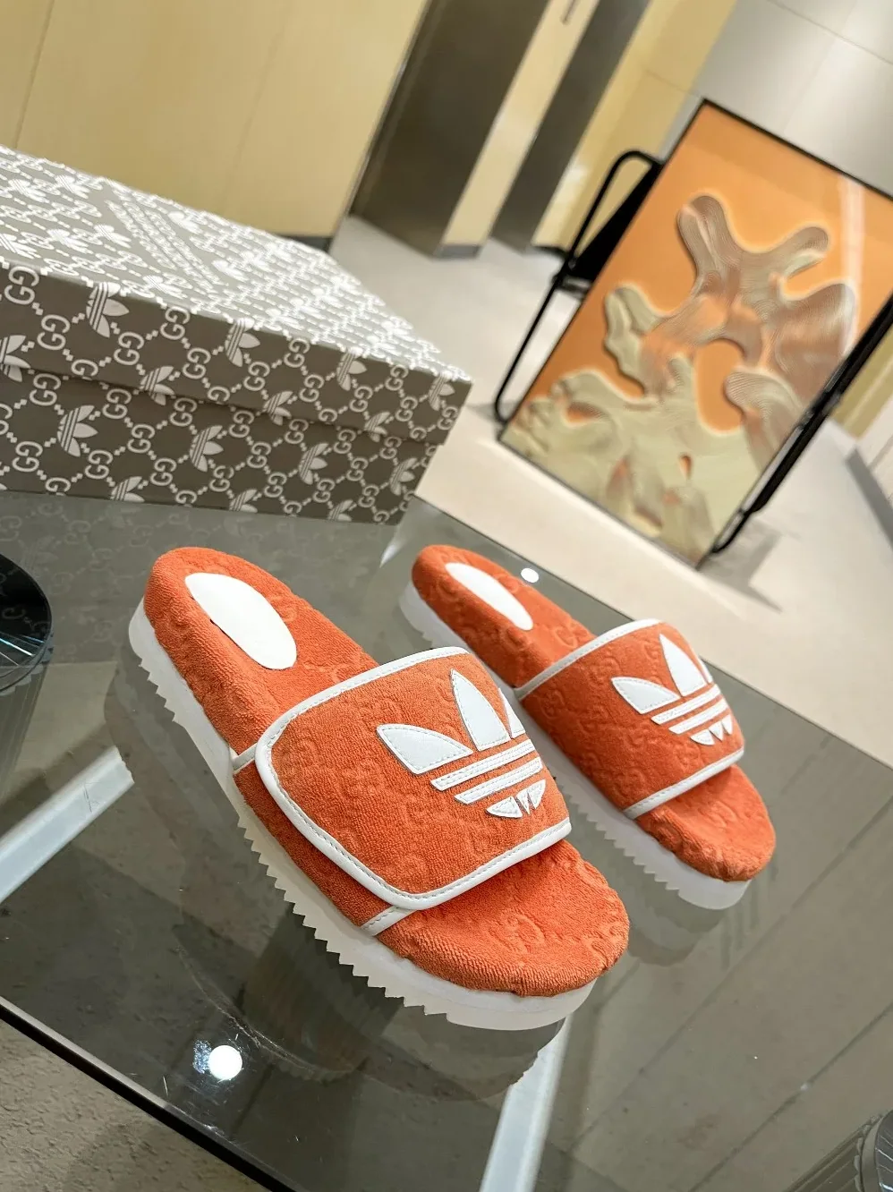 Gucci x Adidas GG Platform Sandal Light Red for Women