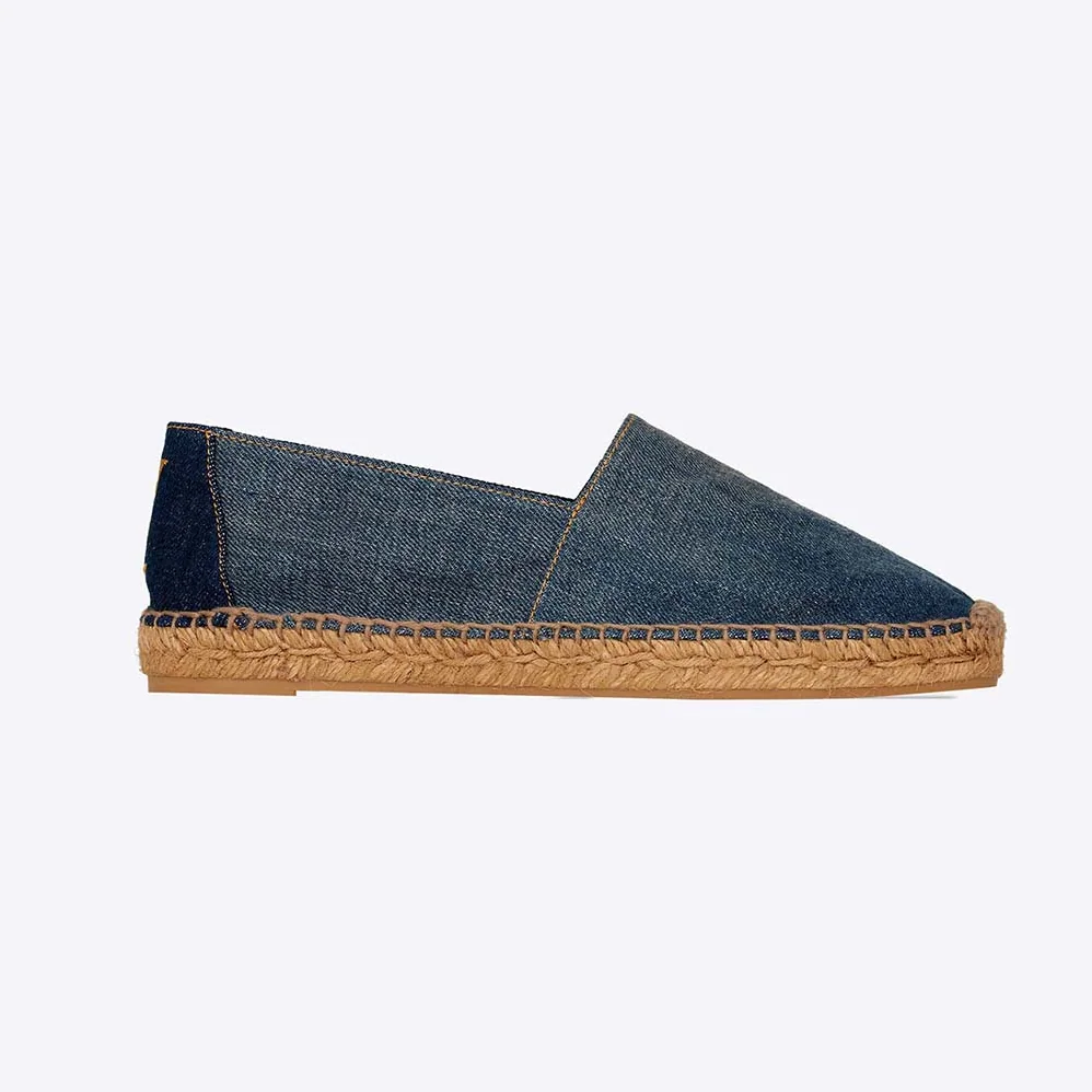 Saint Laurent YSL Ysl Embroidered Espadrilles in Denim for Women in Navy