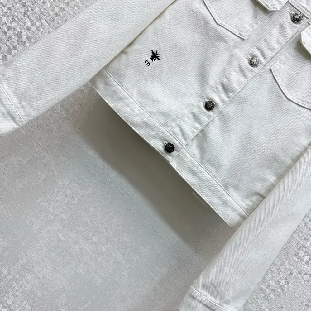 Dior Jacket White Cotton Denim with Multicolor Dior Astral Flowers Motif for Women Dior Jacket White Cotton Denim with Multicolor Dior Astral Flowers Motif for Women