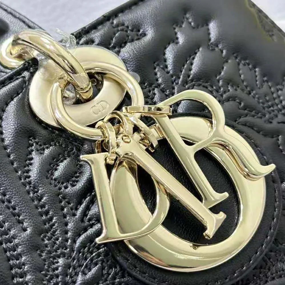 Dior Medium Lady D-joy Bag Black Quilted-Effect Lambskin with Ornamental Motif for Women